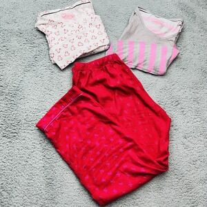 Victorias Secret Pajamas 3pc Set Womens Size Medium Pants w/ 2 Tops Red CozyCore